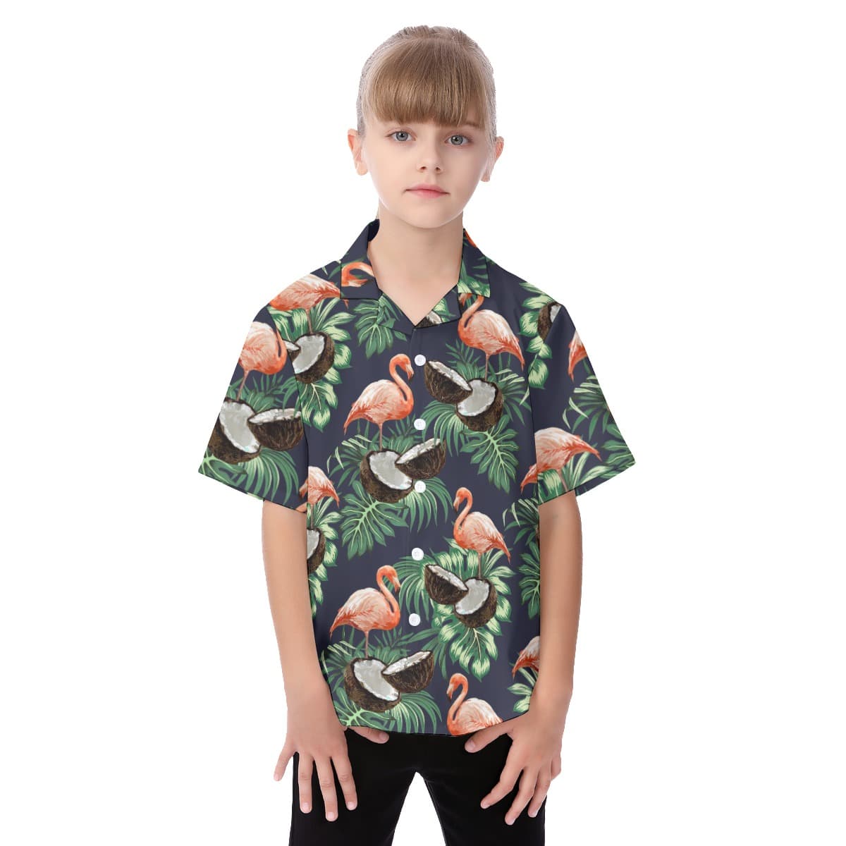 Cute Flamingo And Coconut Tropical Shirt For Kids
