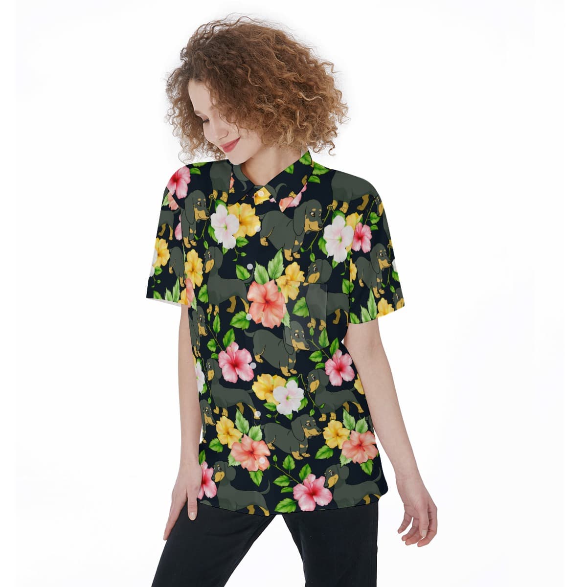 Dachshund Hibiscus Tropical Shirt For Women