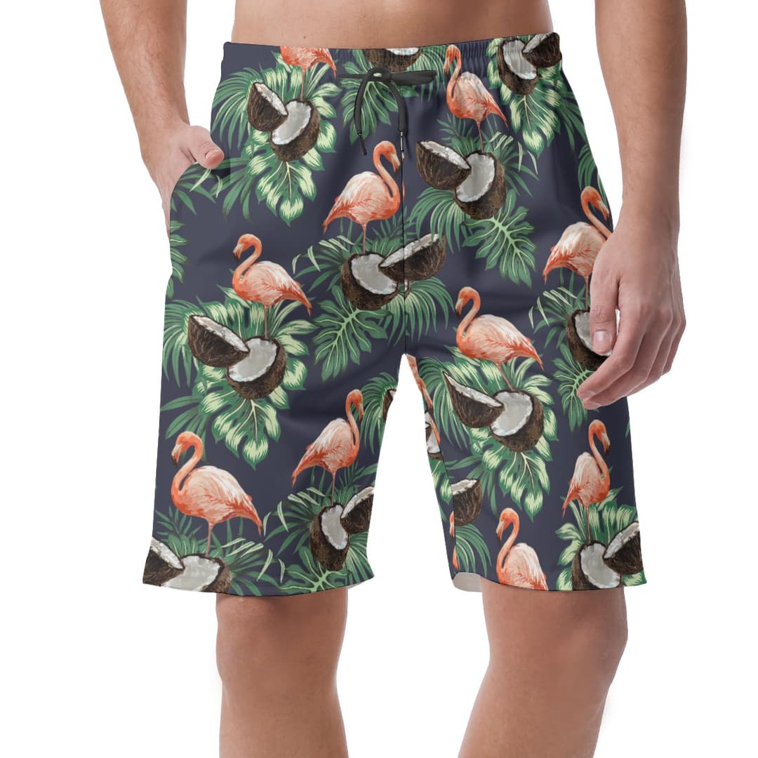 Men's Pink Flamingo Coconut Hawaii Beach Shorts