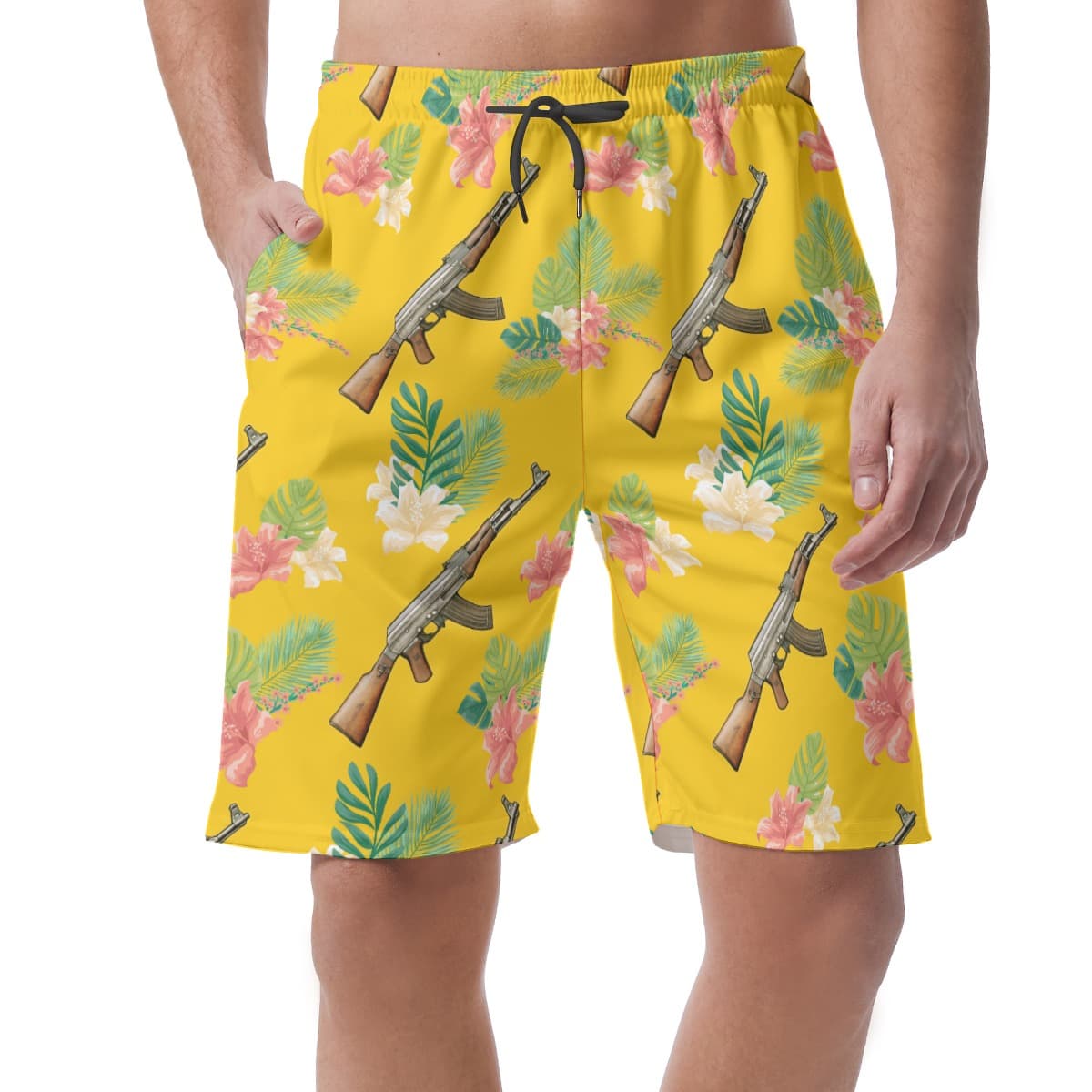 Tactical Gun Yellow Hawaiian Shorts For Men