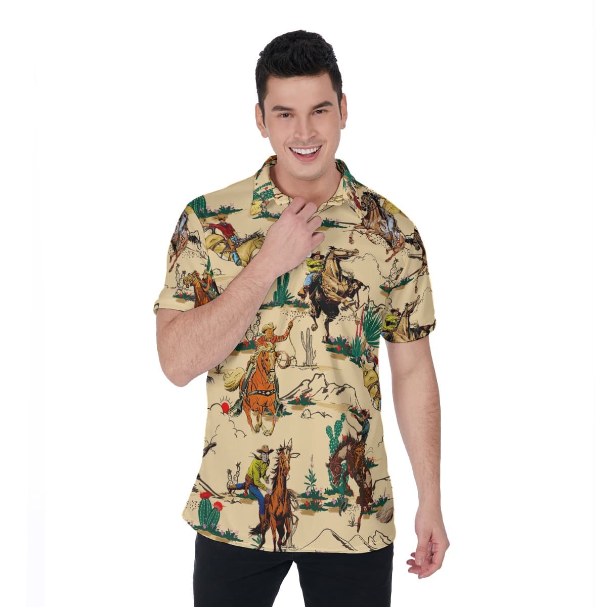 Horse Riding In The Desert Hawaiian Polo Shirt For Men