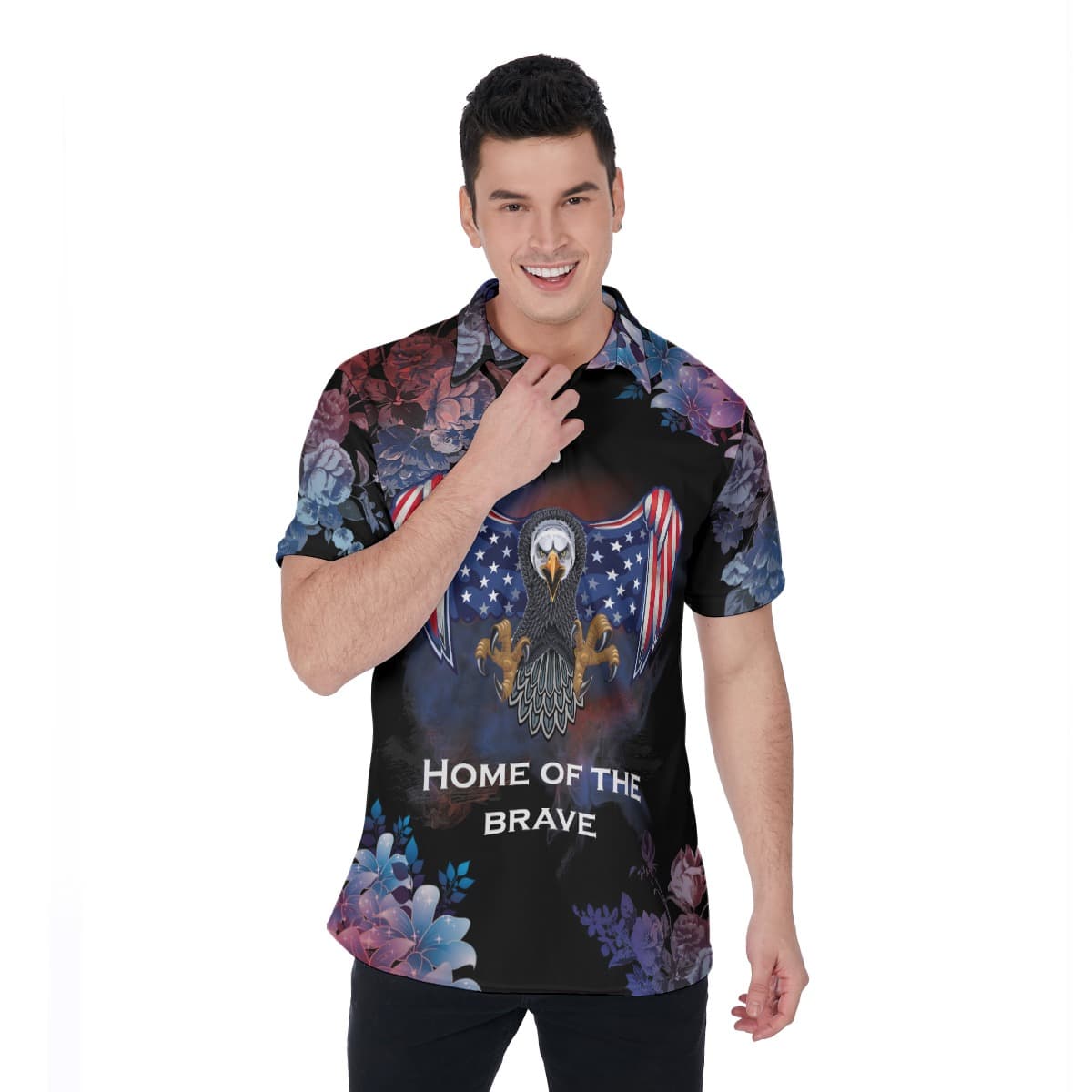 American Eagle Patriotic Hawaiian Polo Shirt