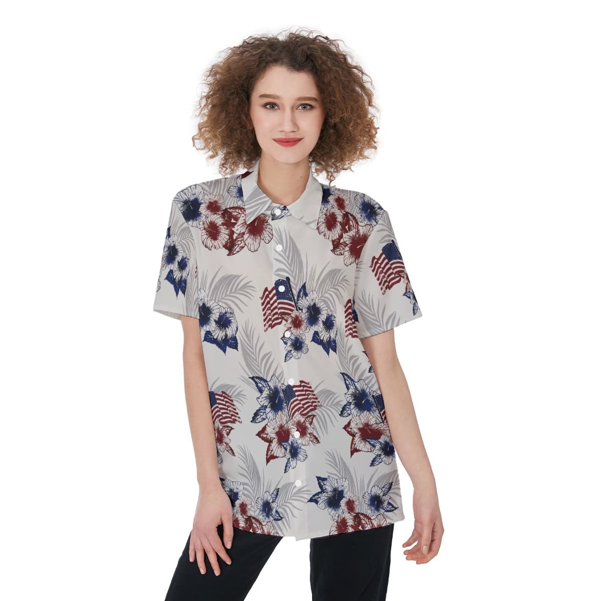 American Flag Floral Hawaiian Shirt (1)
