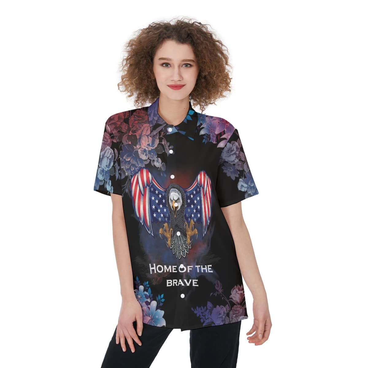 American Patriotic Eagle Aloha Shirt For Women (1)