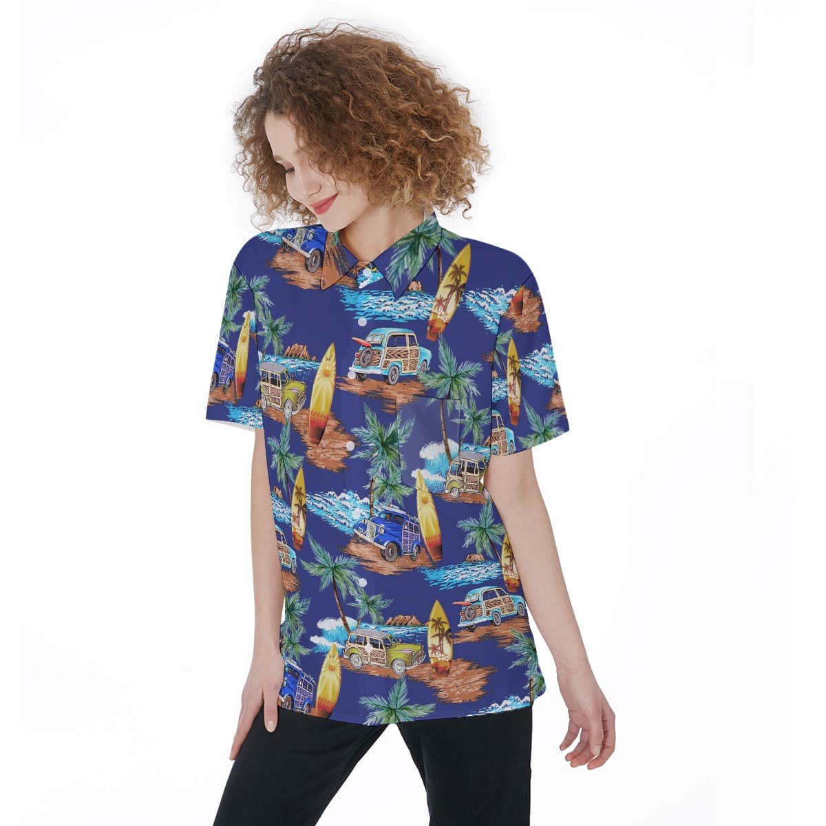 Cars Surfboards And Palm Trees Women's Beach Shirt