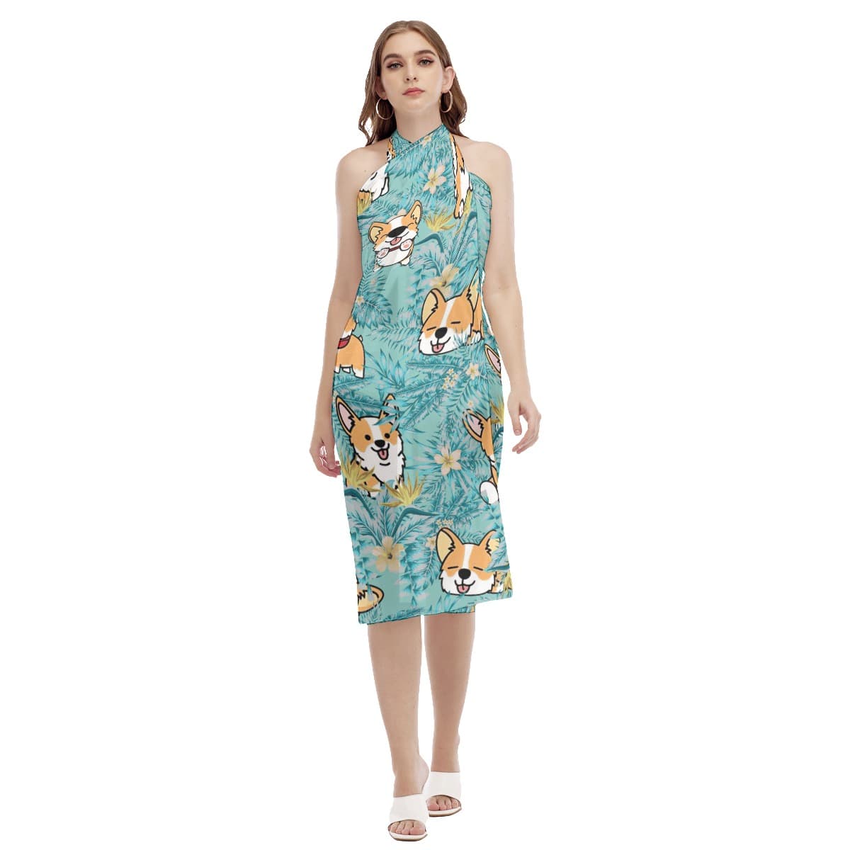 Cute Corgi Pattern Hawaiian Beach Dress (1)
