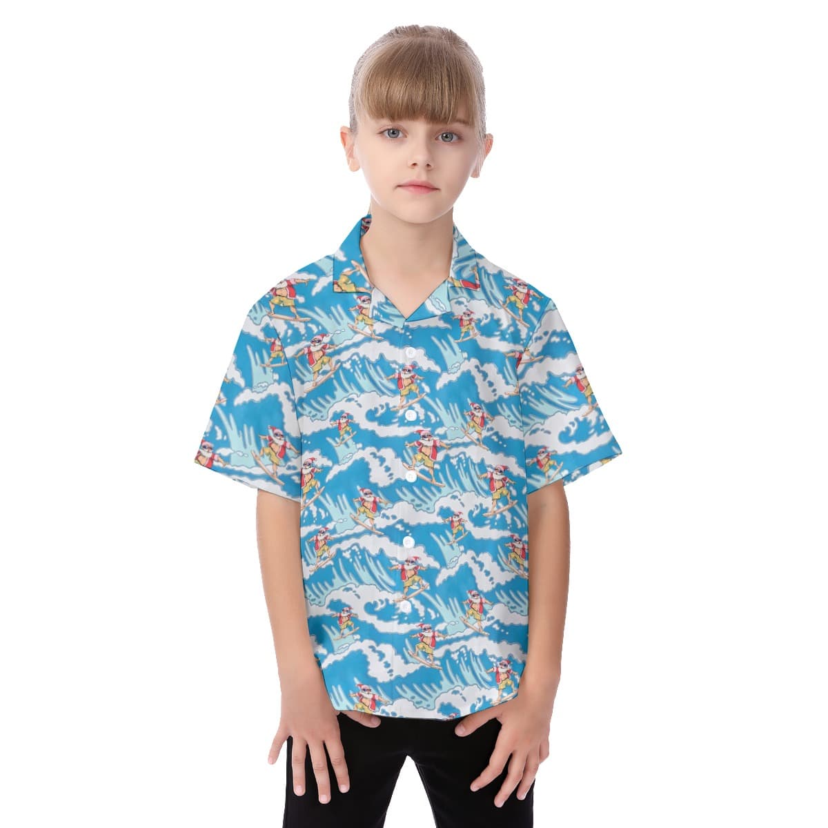 Cute Santa Surfing Kid’s Hawaiian Shirt (1)