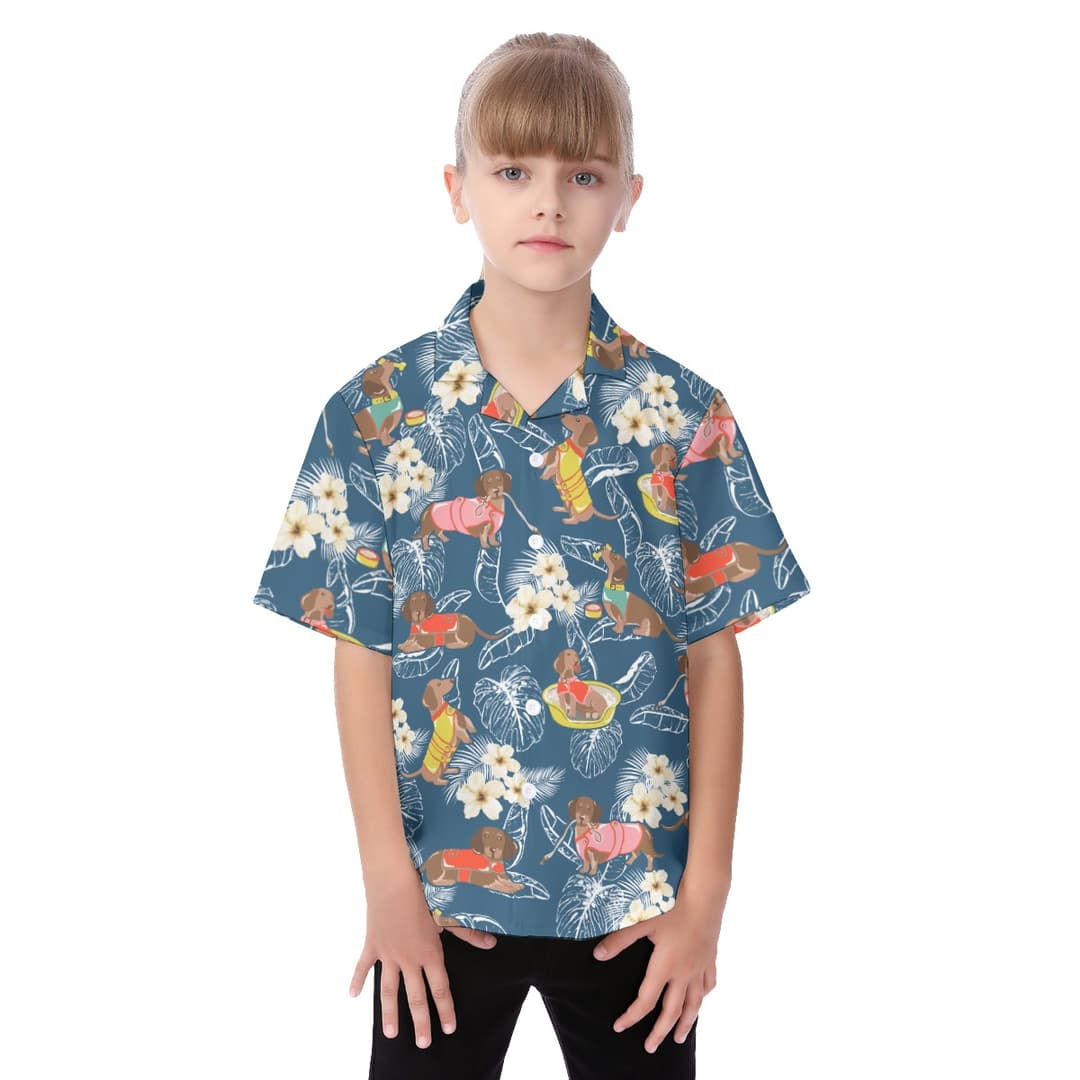 Dachshund Aloha Shirt For Kids