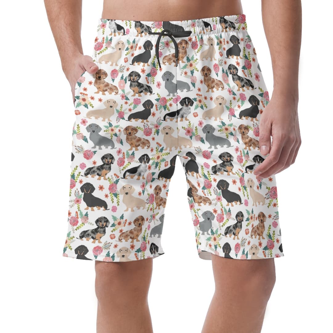 Dachshund Floral Aloha Swim Trunks