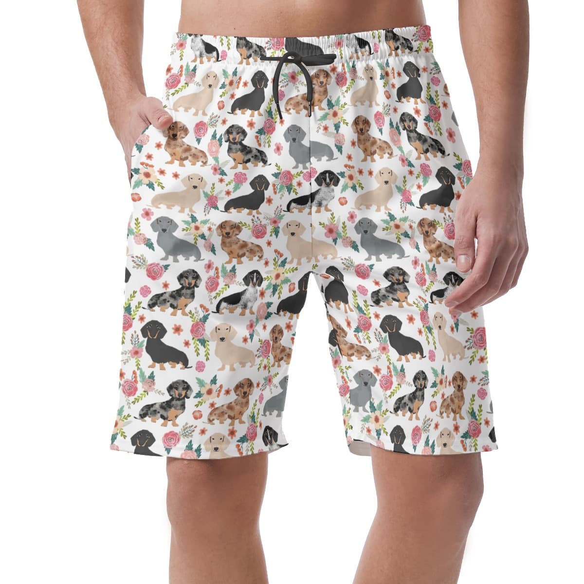 Dachshund Floral Aloha Swim Trunks