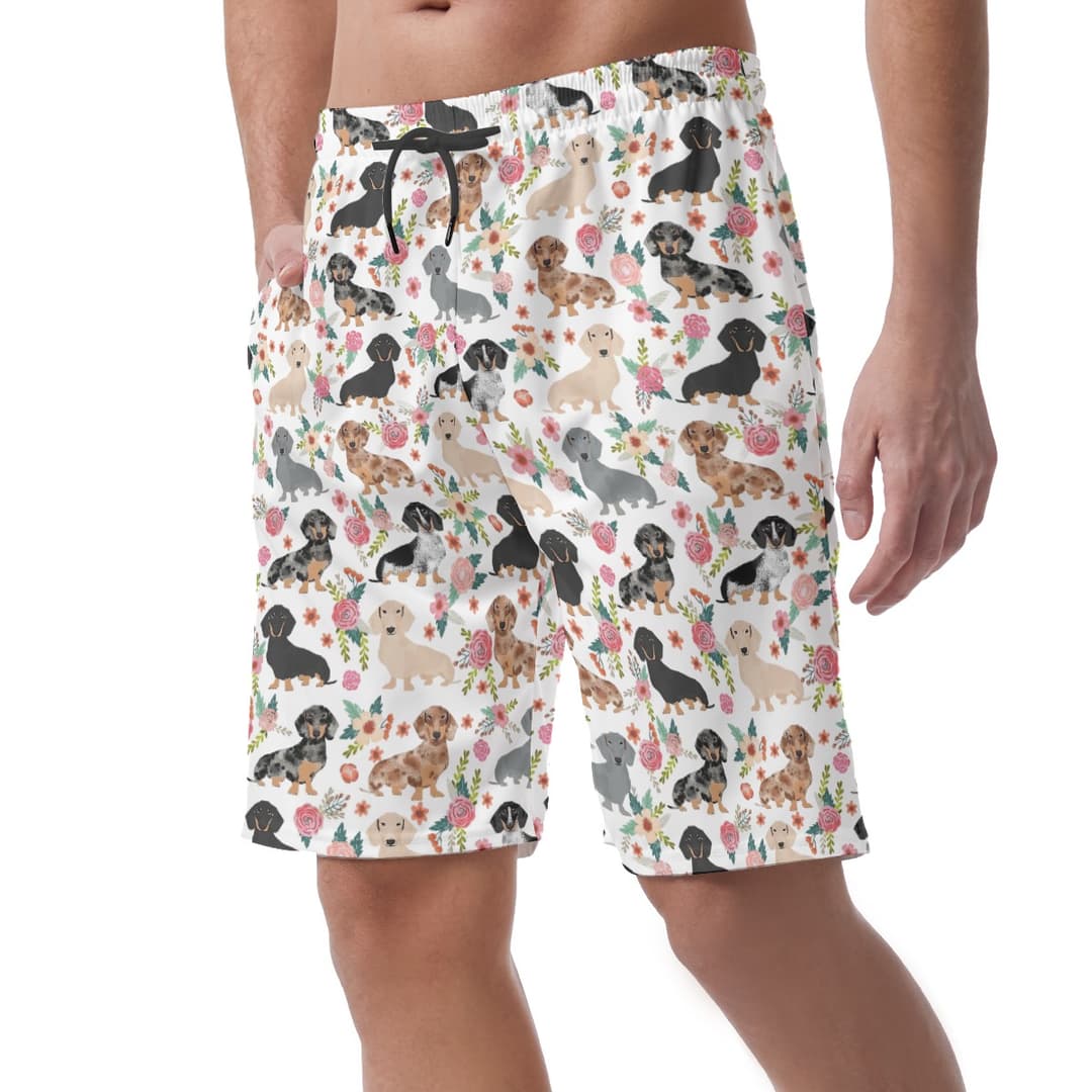 Dachshund Floral Aloha Swim Trunks