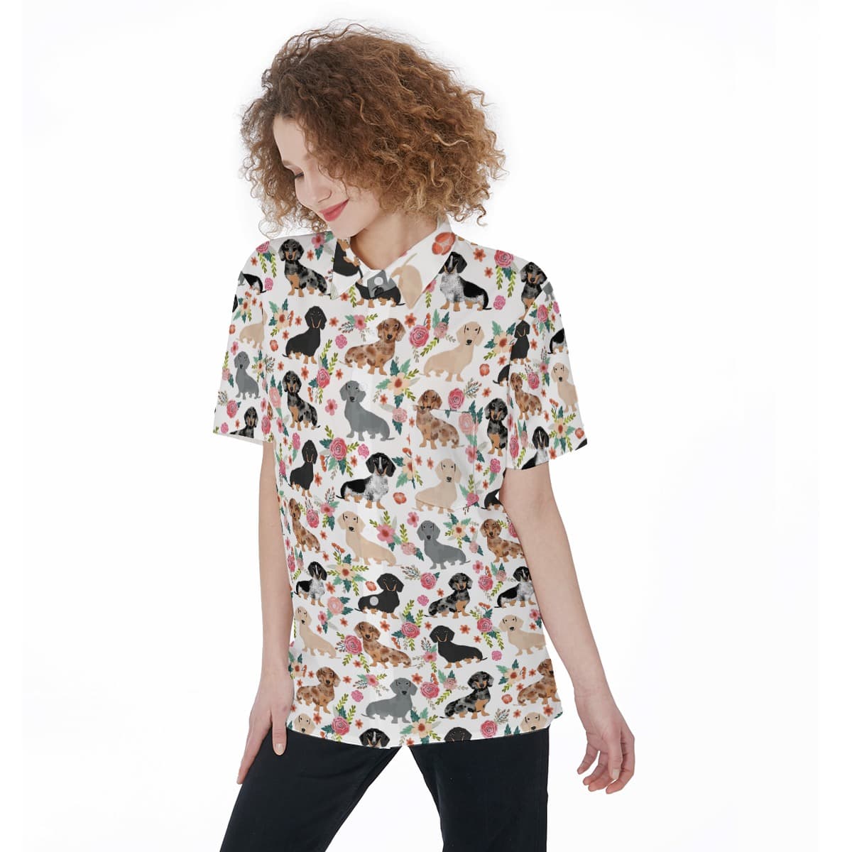 Dachshund Floral Women’s Hawaiian Shirt (1)