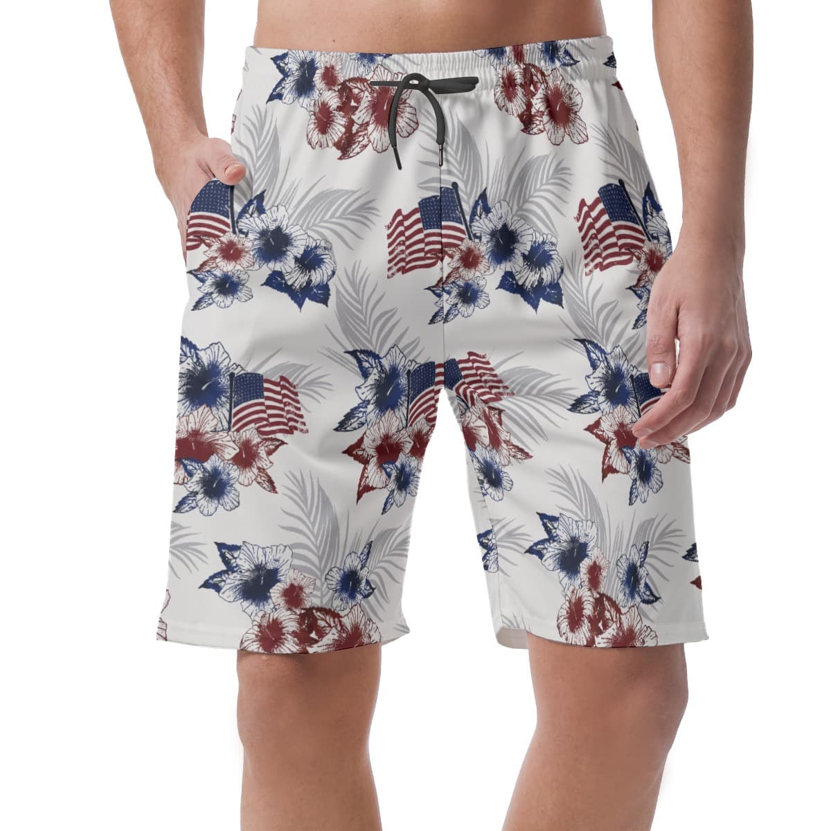 Floral American Flag Beach Shorts (1)