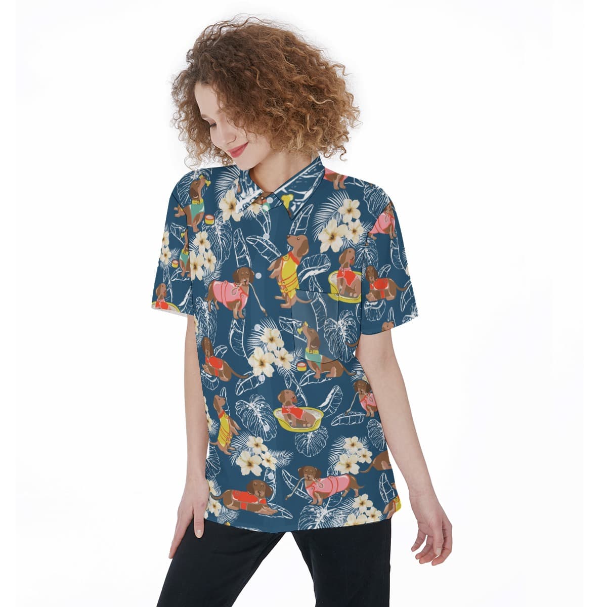 Floral Dachshund Aloha Shirt For Women