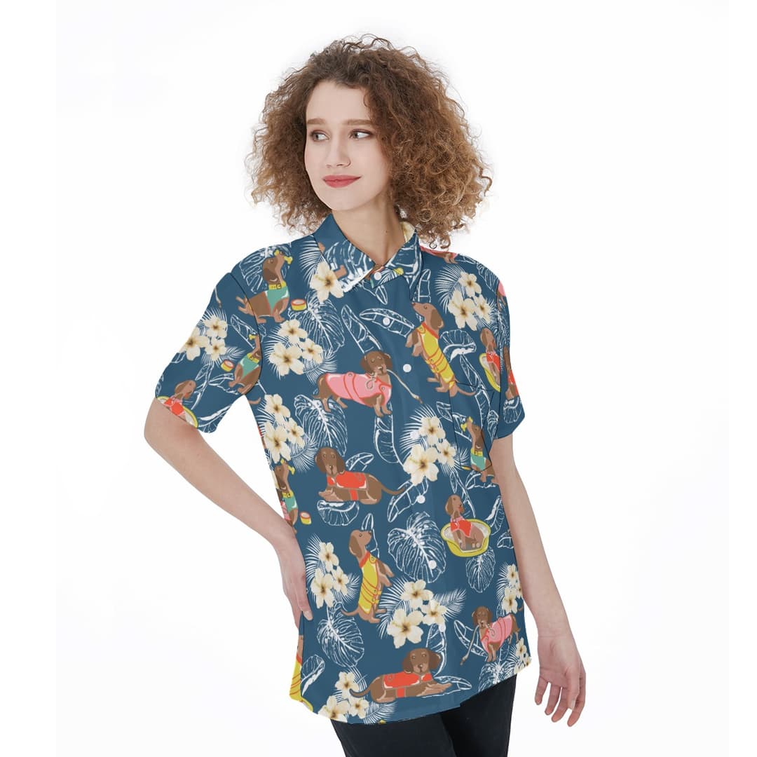 Floral Dachshund Aloha Shirt For Women