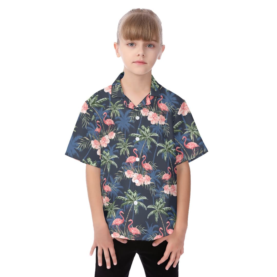 Floral Flamingo Hawaiian Shirt For Kids