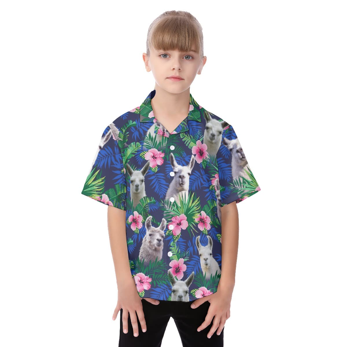 Floral Llama Aloha Shirt For Kids