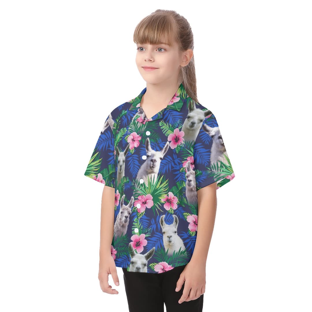 Floral Llama Aloha Shirt For Kids