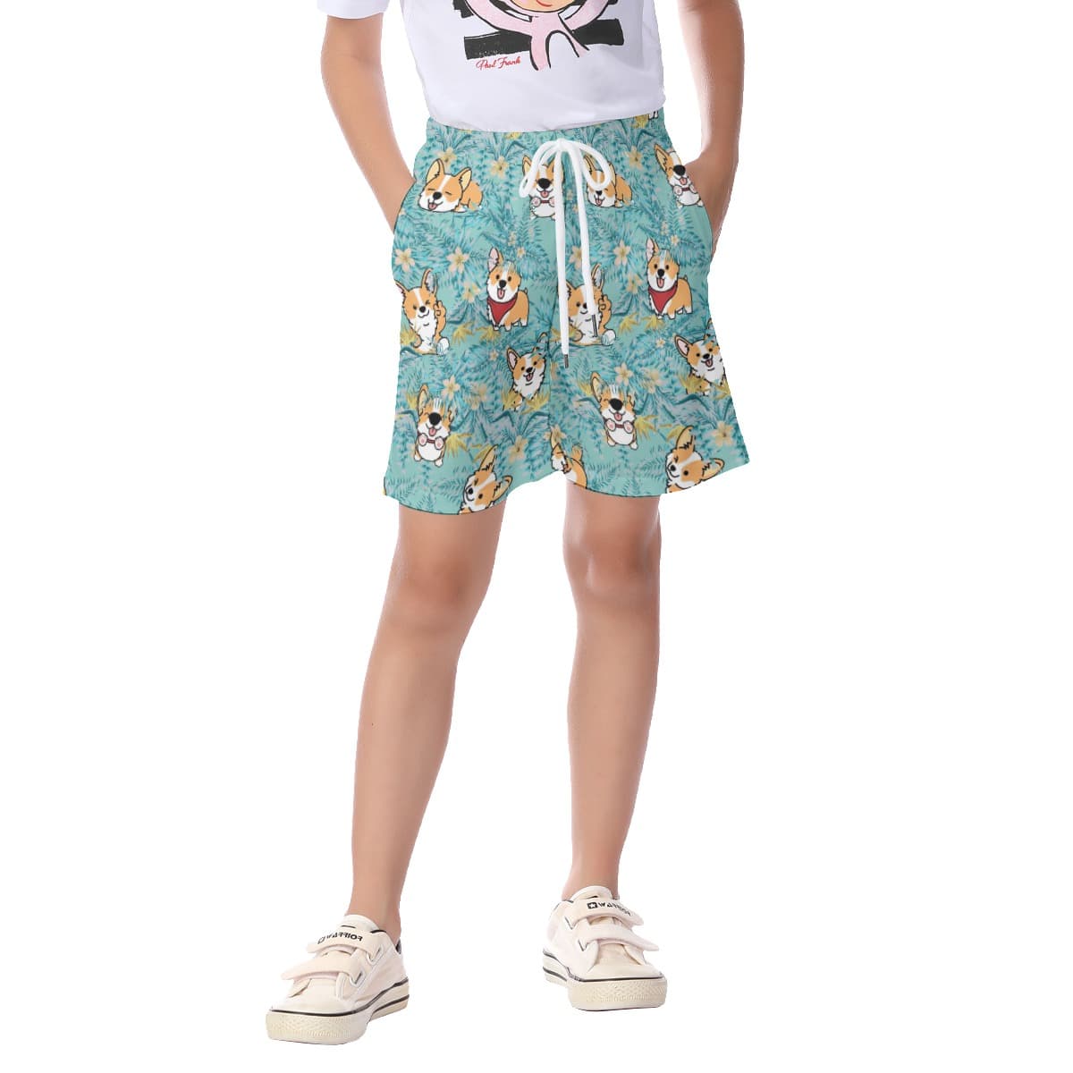 Funny Corgi Dog Hawaiian Swim Trunks For Kids (1)