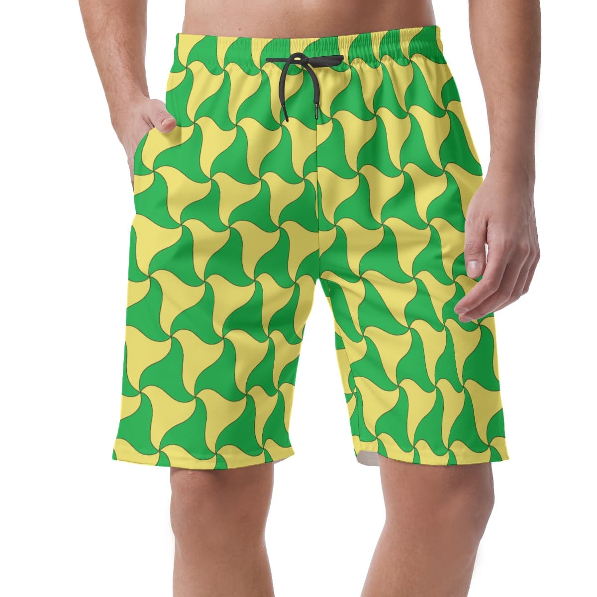 Funny Green And Yellow Hawaiian Swim Trunks For Men
