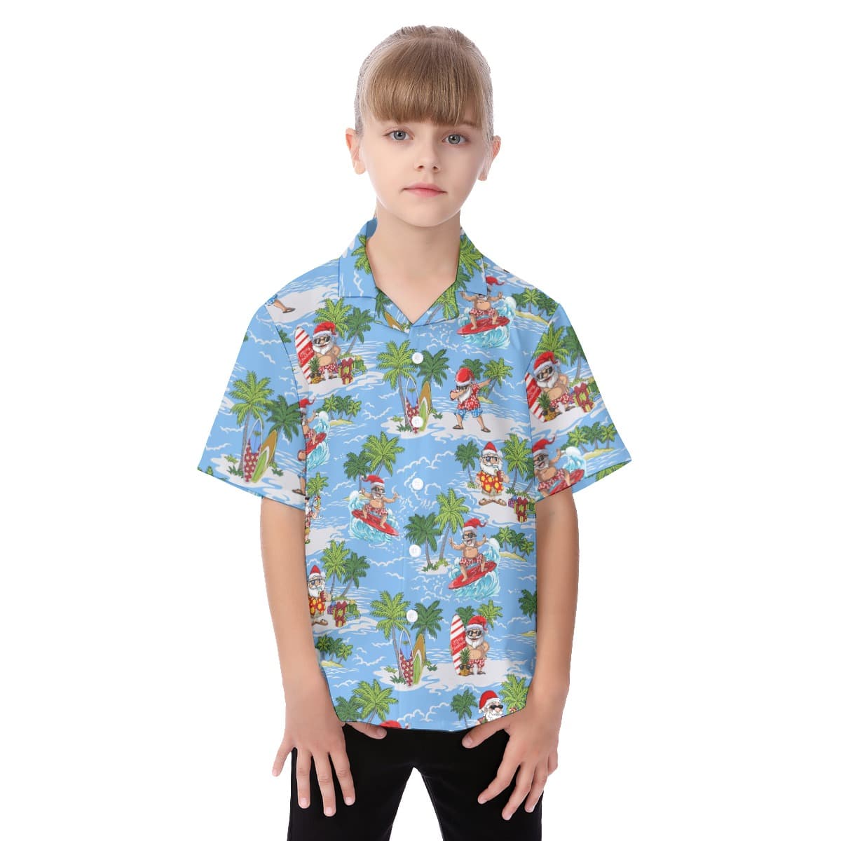 Funny Santa Claus Surfing Summer Hawaiian Shirt For Kids