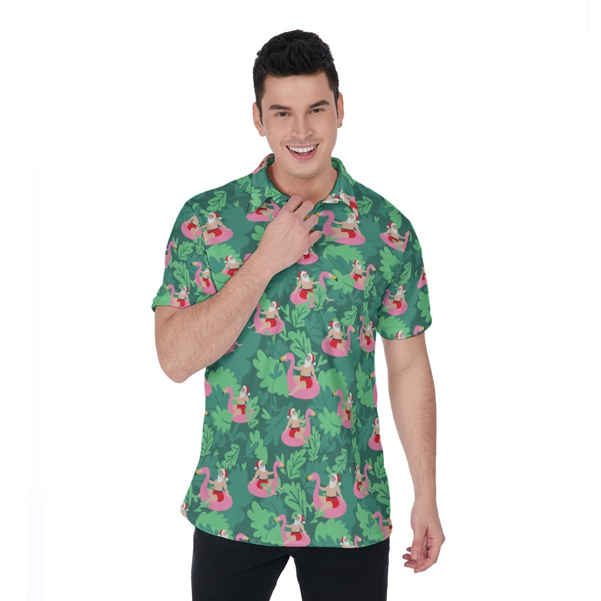 Funny Santa Flamingo Polo Hawaiian Shirt