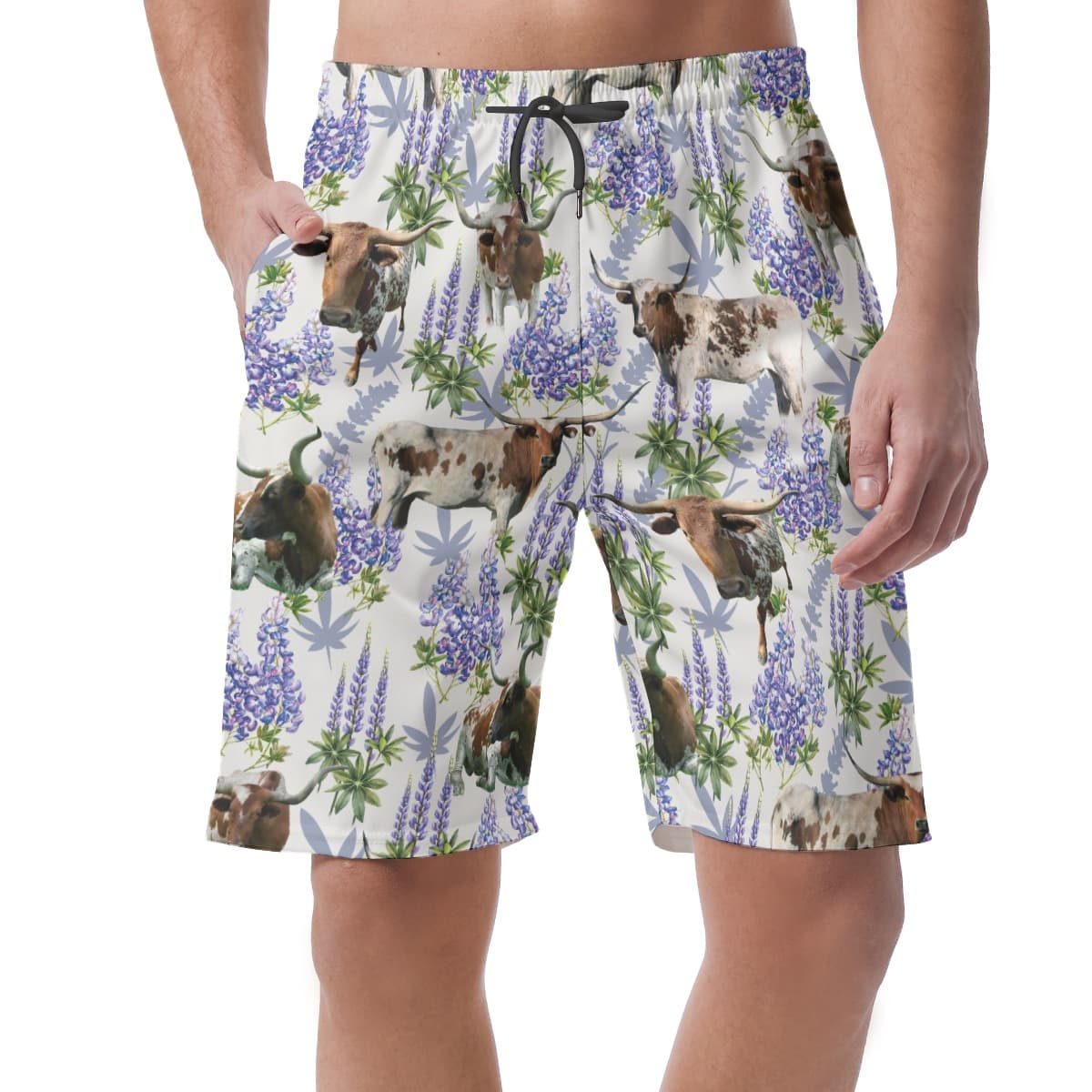 LONGHORN BLUEBONNET TEXAS WHITE MENS SHORTS (1)