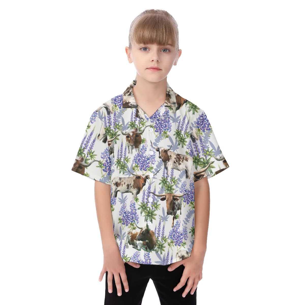 Longhorn Bluebonnet Texas Kid’s Tropical Shirt (1)