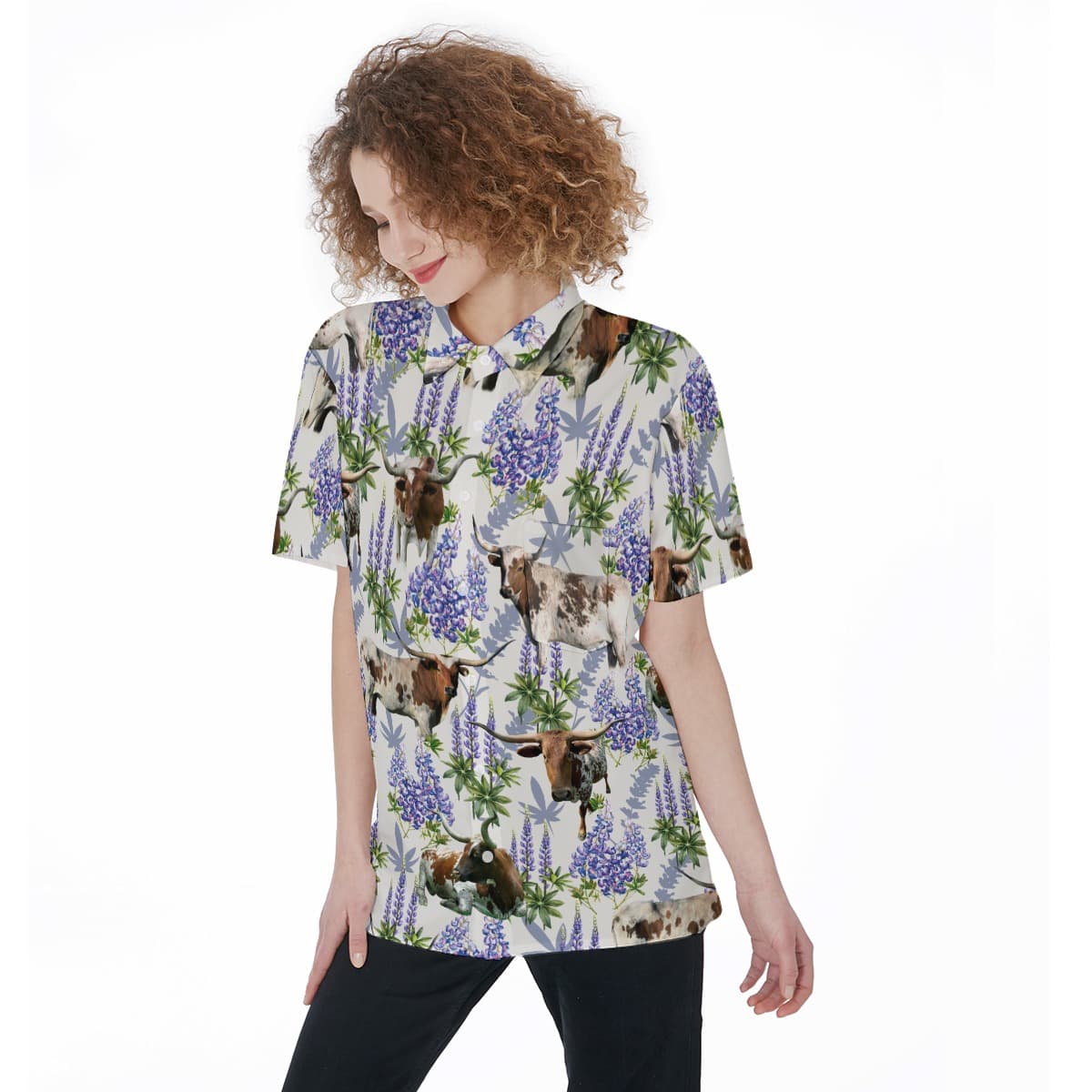 Longhorn Bluebonnet Texas Short Sleeve Hawaiian Shirt (1)
