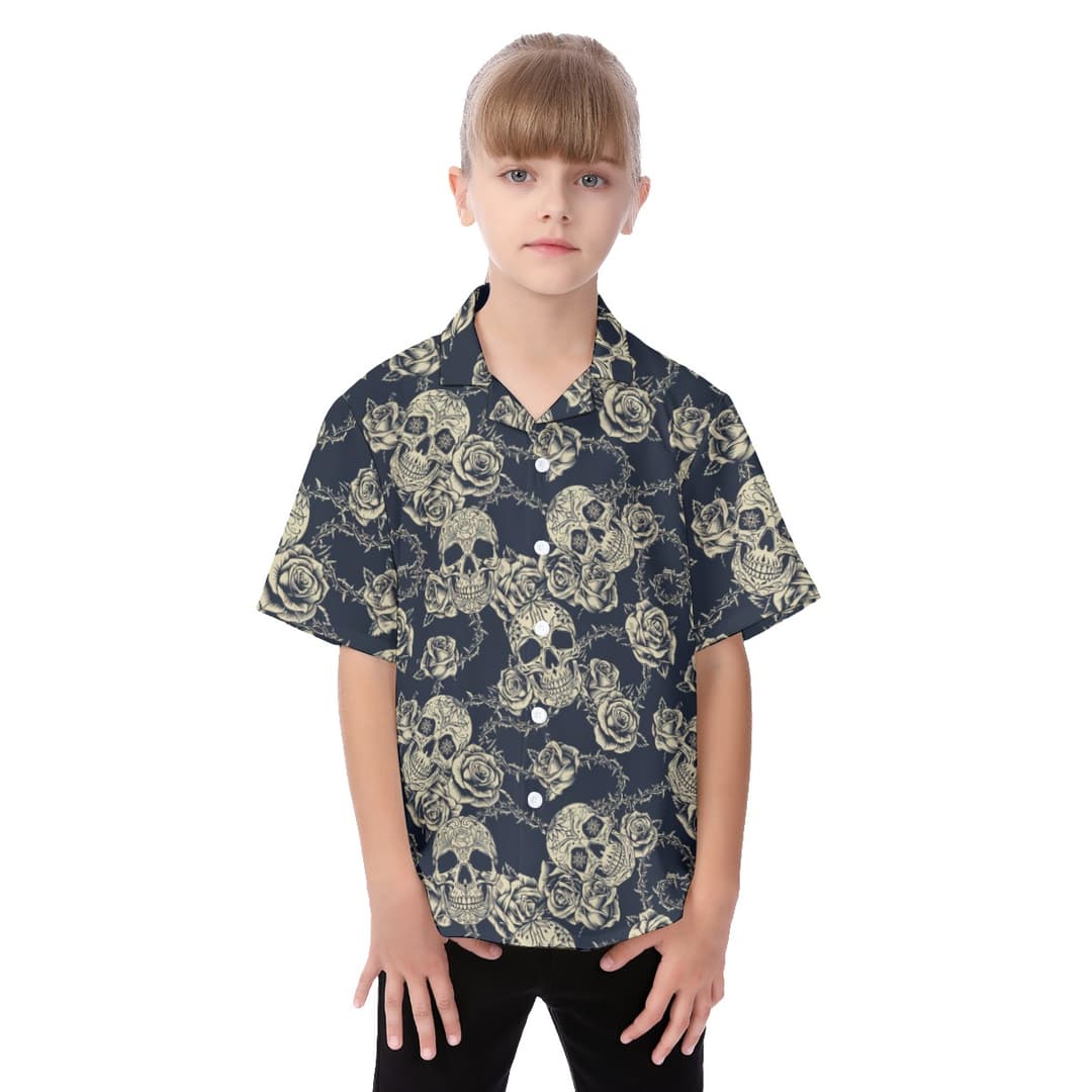 Skull Black Kid's Hawaiian Shirt