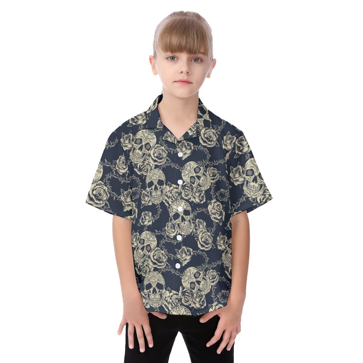 Skull Black Kid's Hawaiian Shirt