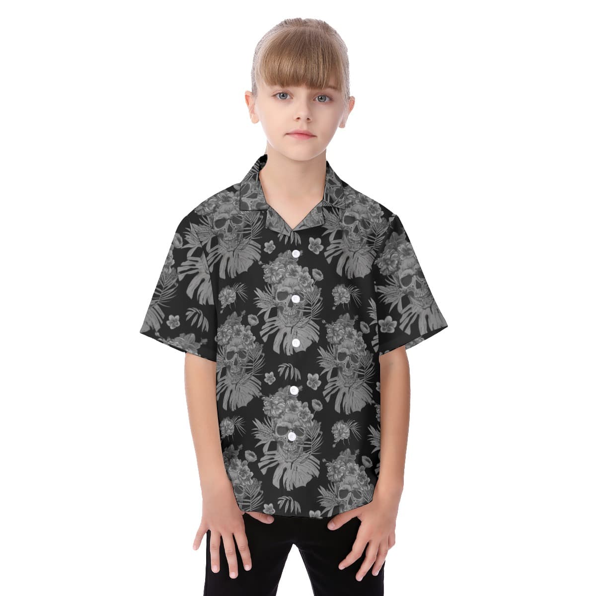 Skull Floral Hawaiian Shirt For Kids (1)