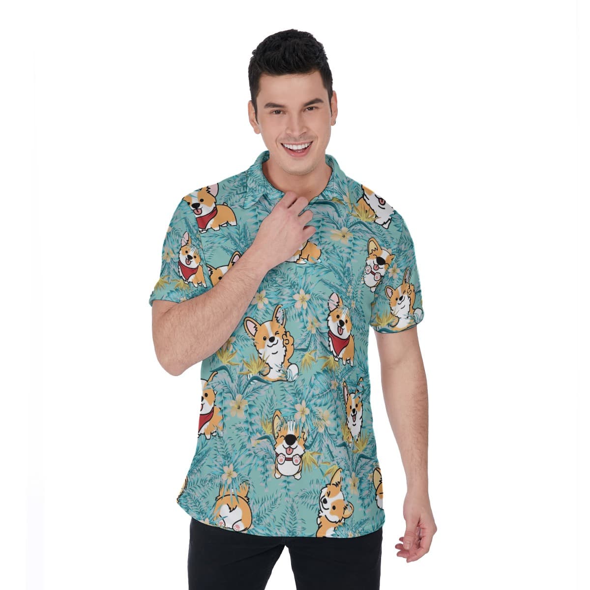 Tropical Corgi Polo Hawaiian Shirt (1)