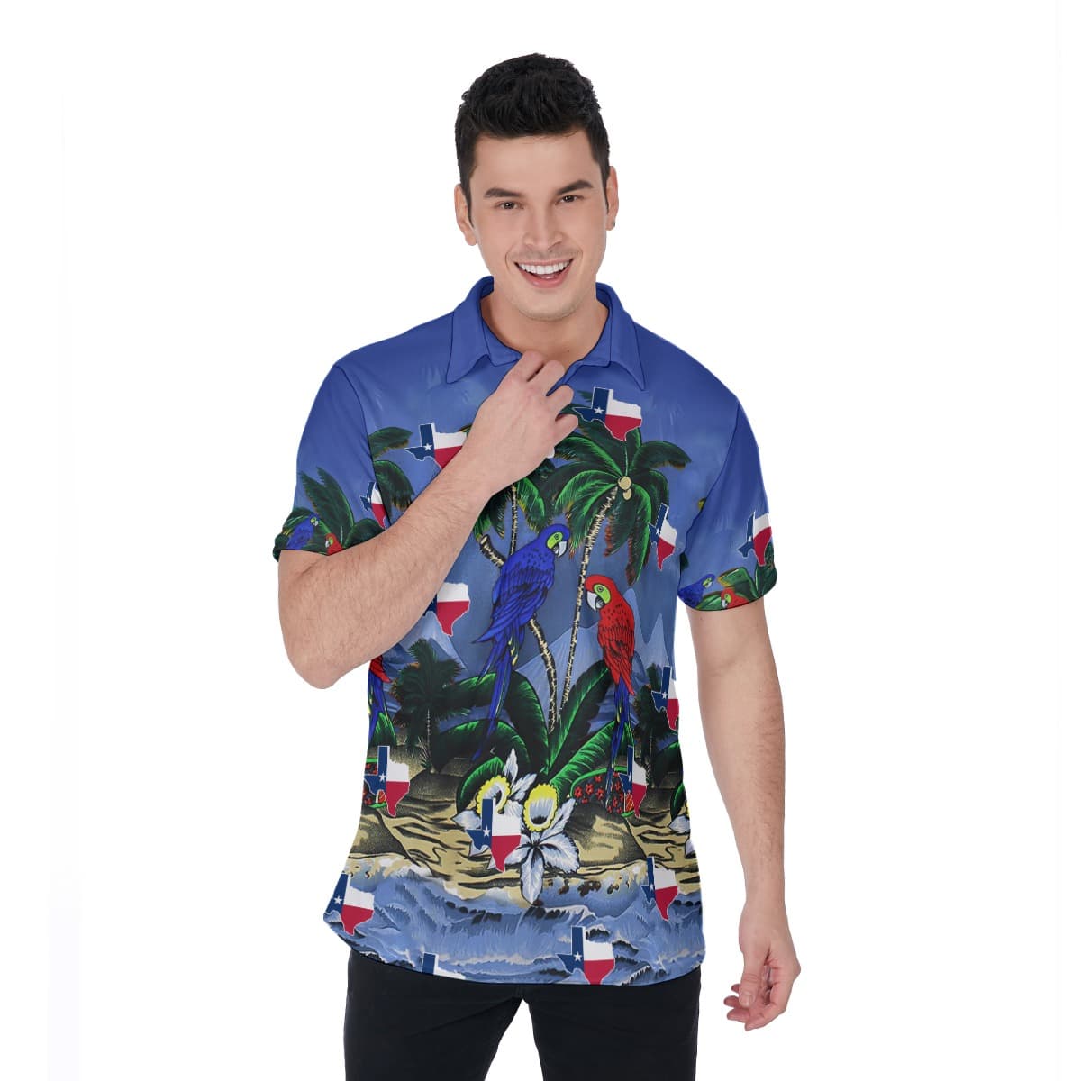 Tropical Parrots Texas Hawaiian Polo Shirt (1)