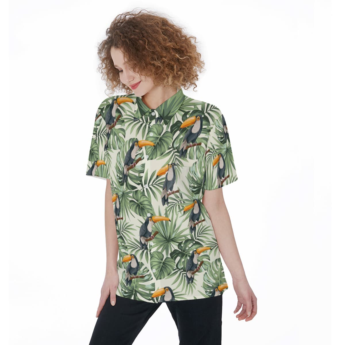 Tropical Toucan Short Sleeve Hawaiian Shirt For Women