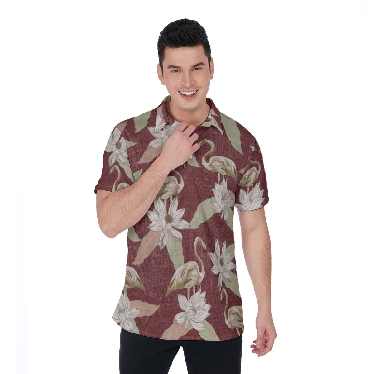 Vintage Flamingo Polo Hawaiian Shirt For Men