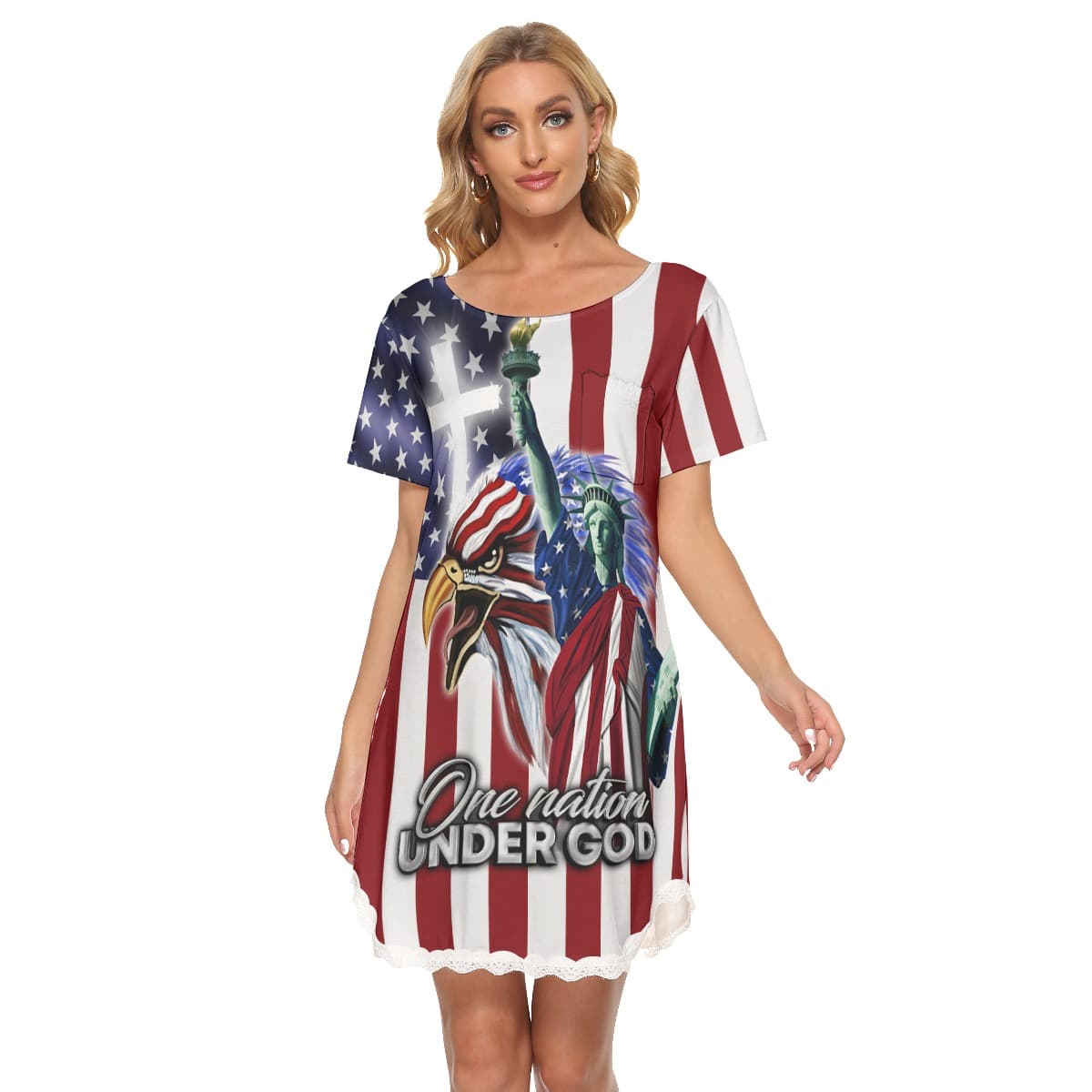 American Flag Liberty Statue Women’s Lace Dress (1)
