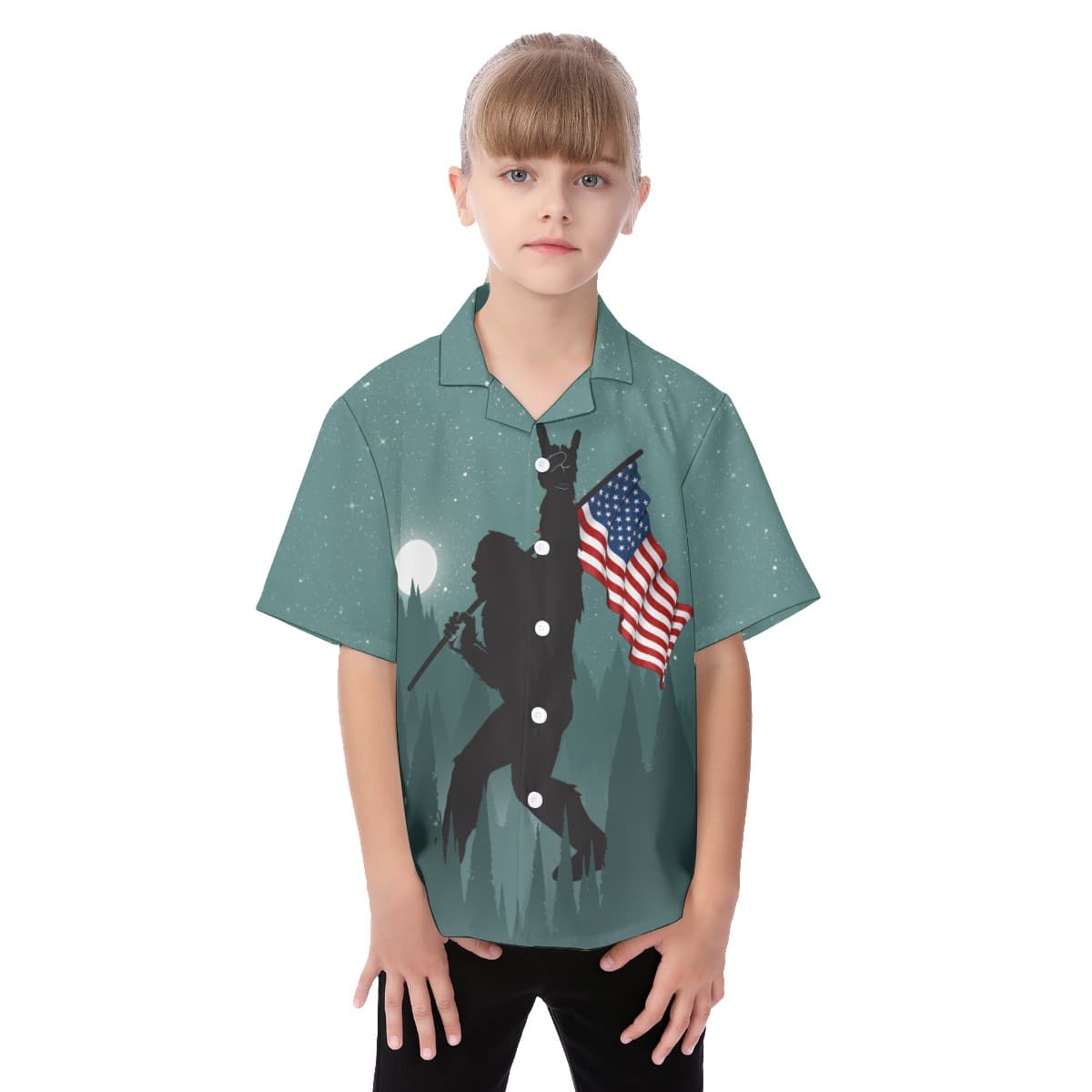 Big Foot Short Sleeve Button Hawaiian Shirt For Kids