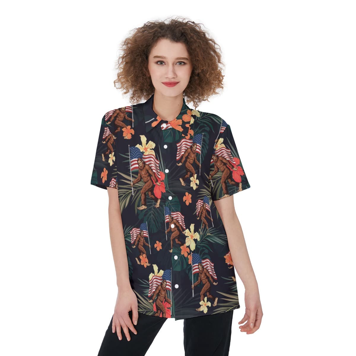 Bigfoot Tropical Short Sleeve Button Hawaiian Shirt (1)