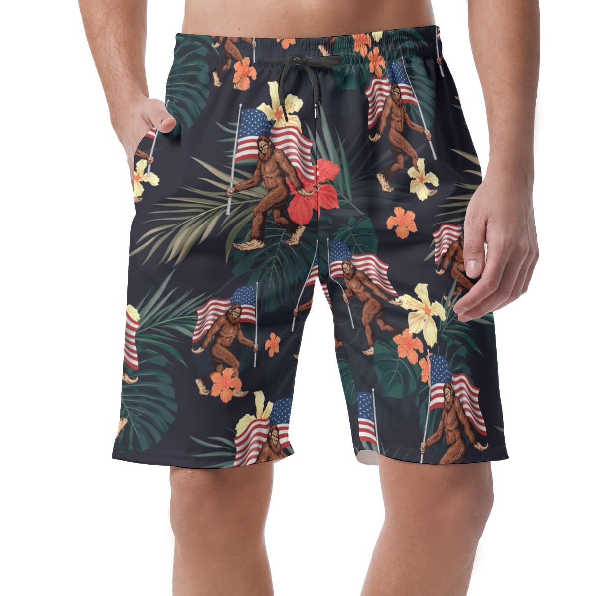 Bigfoot USA Flag Beach Shorts For Men (1)