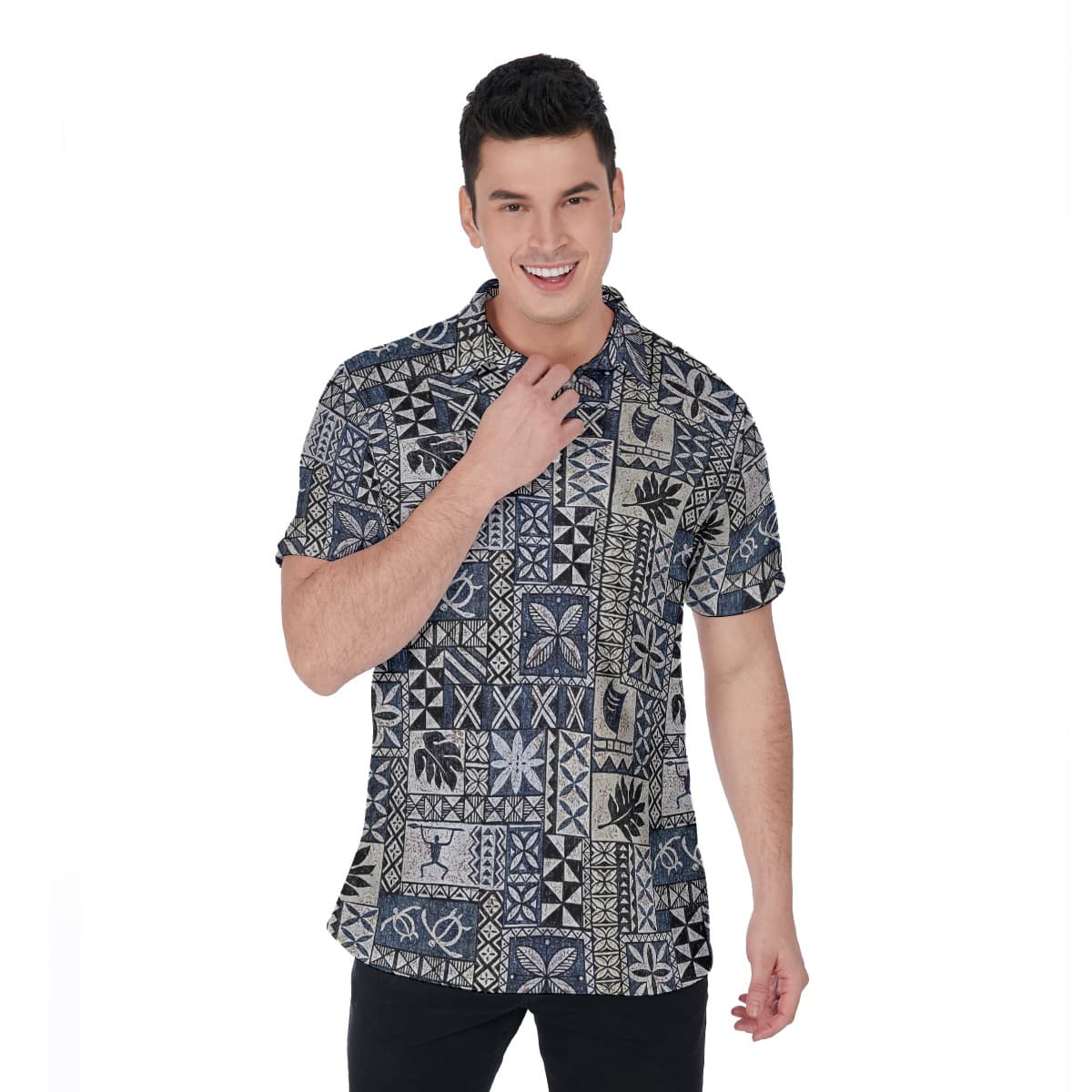 Block Honu Tapa Hawaiian Polo Shirt For Men (1)