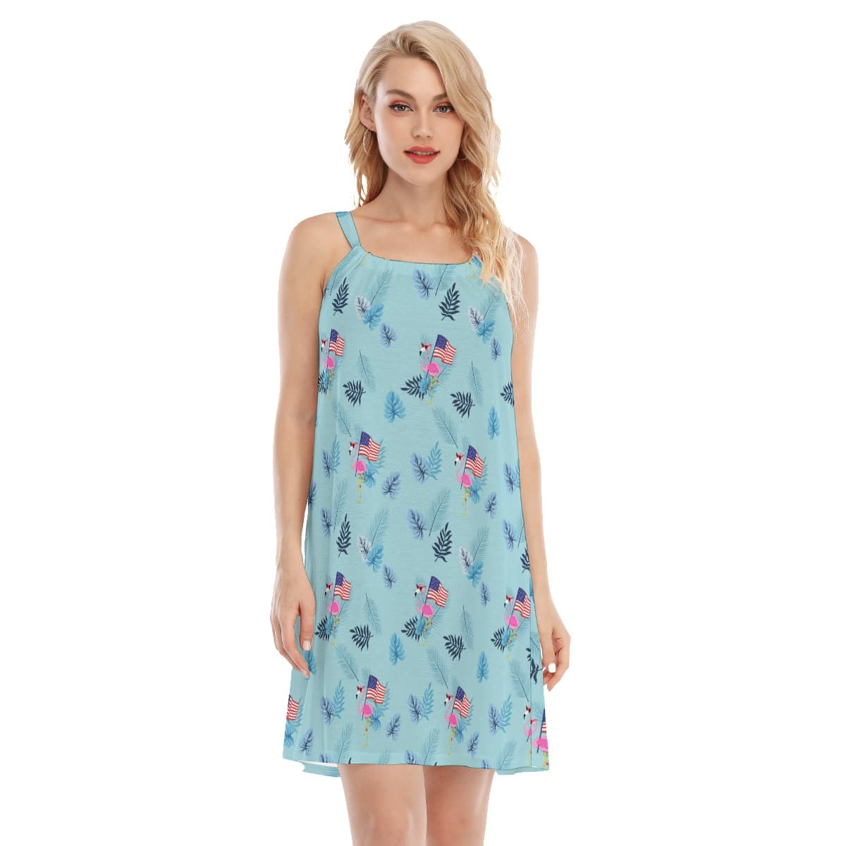 Blue Flamingo USA Flag Hawaiian Dress For Women (1)