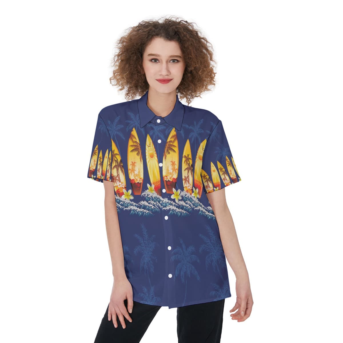 Blue Surfboard Aloha Shirt For Women (1)