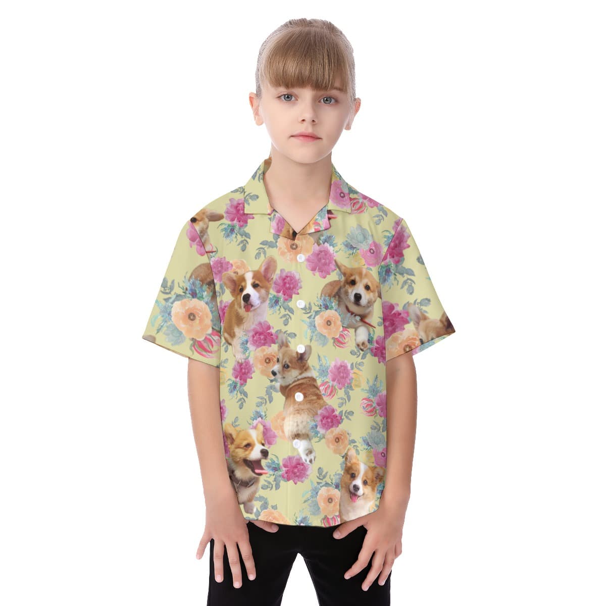 Cute Dog Corgi Button Up Shirt For Kids (1)