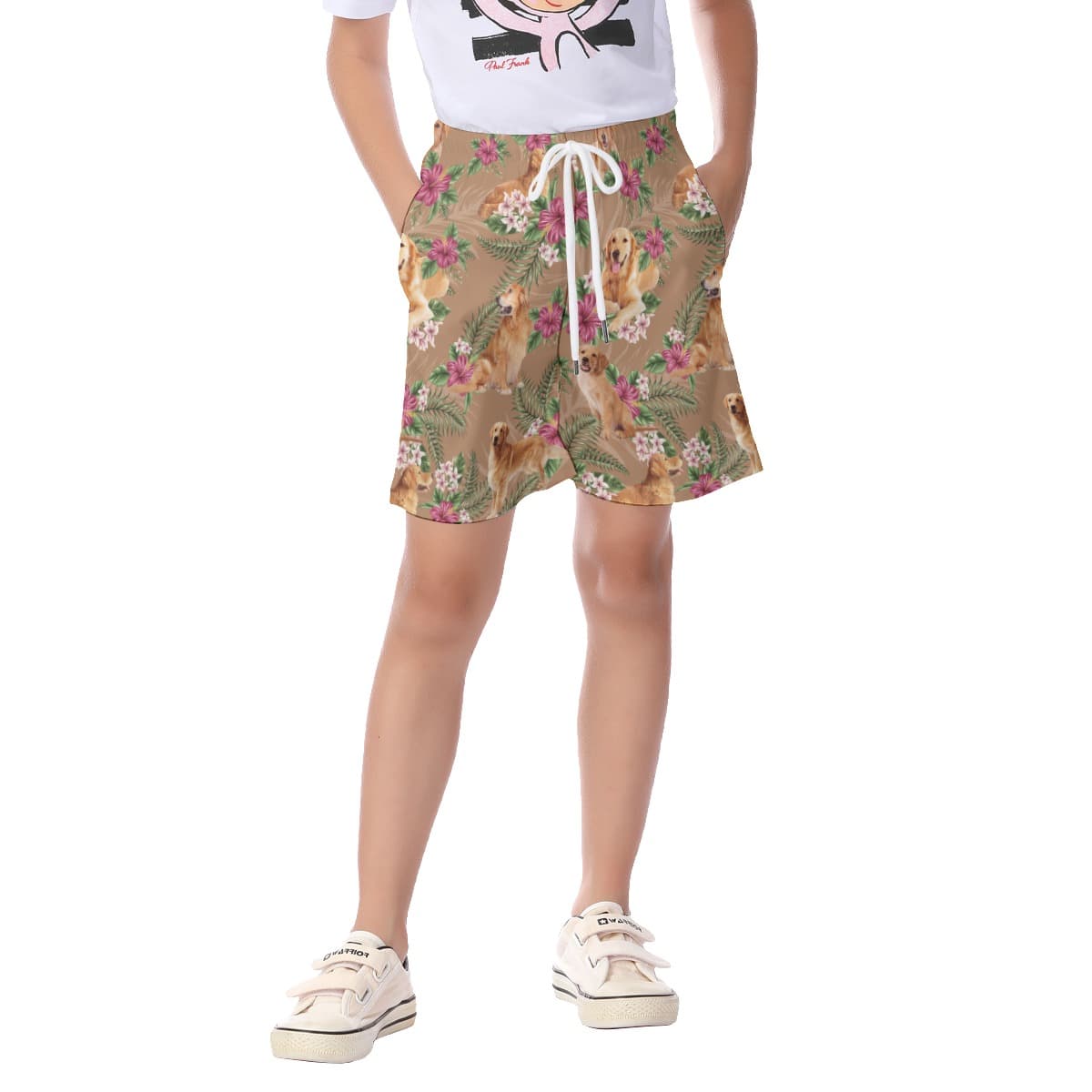 Cute Golden Retriever Hawaiian Board Shorts For Kids (1)