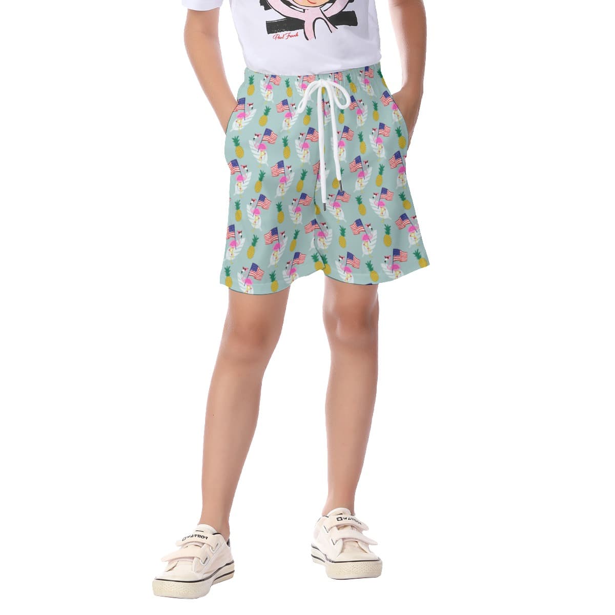 Cute Patriotic Flamingo Beach Shorts For Kids (1)