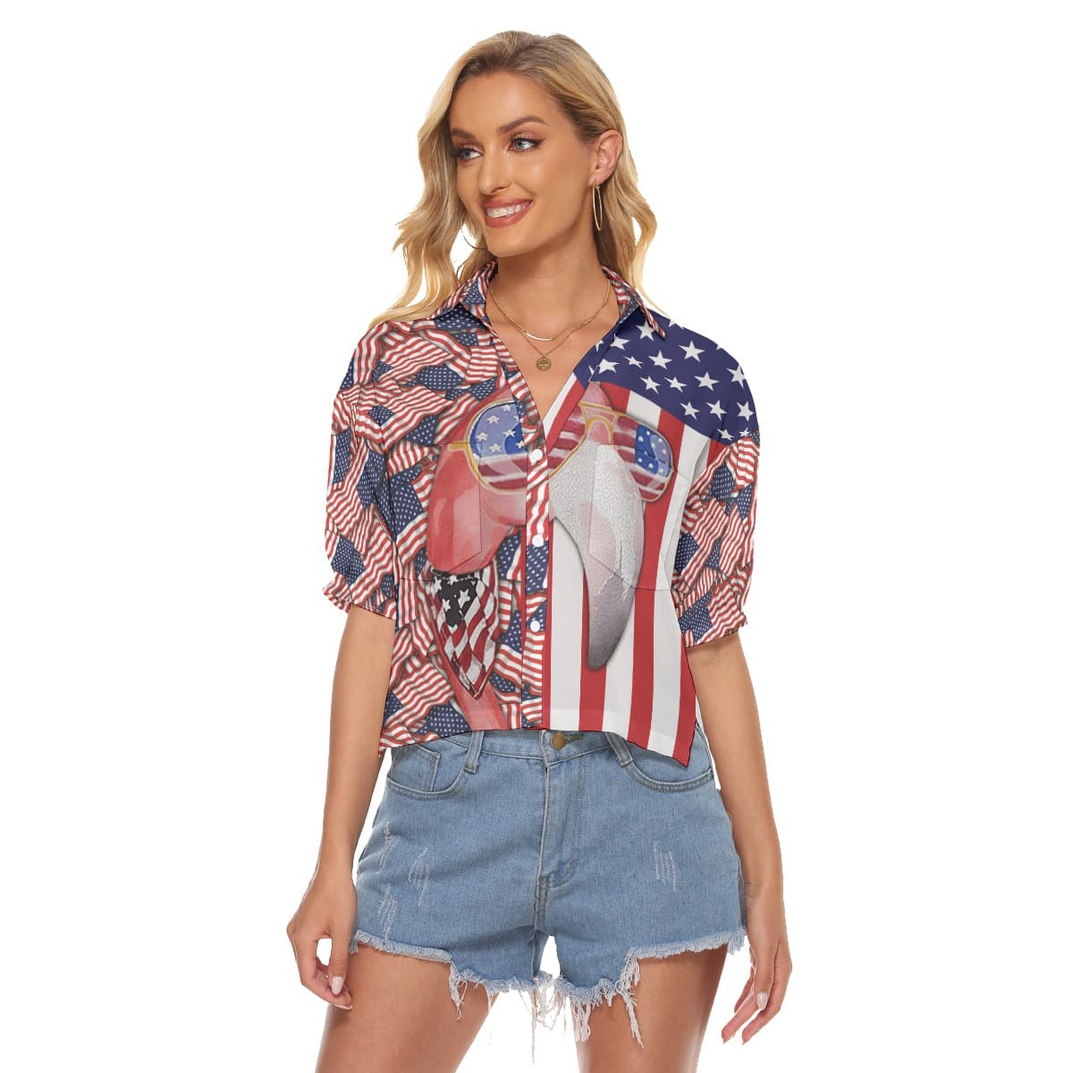 Flamingo 4th Of July Hawaiian Crop Top For Women (1)