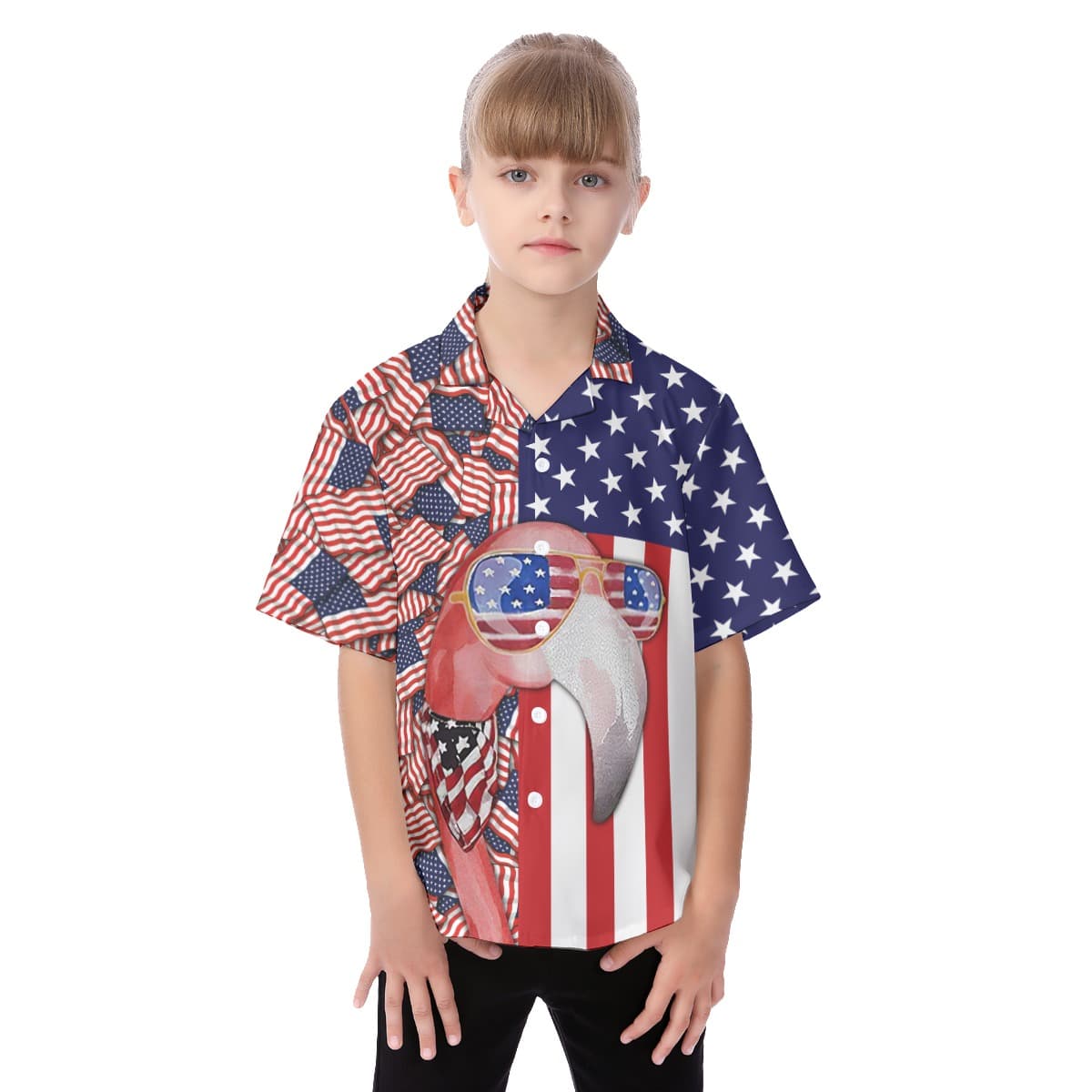 Flamingo 4th Of July Patriotic Button Up Shirt For Kids (1)