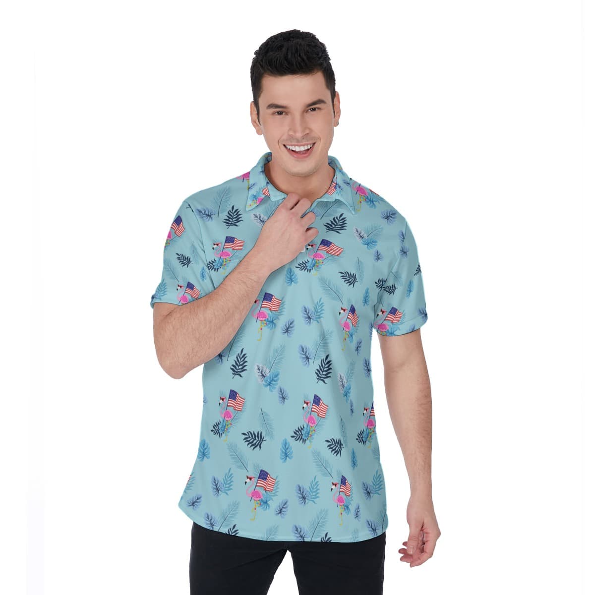 Flamingo American Flag Aloha Polo Shirt (1)