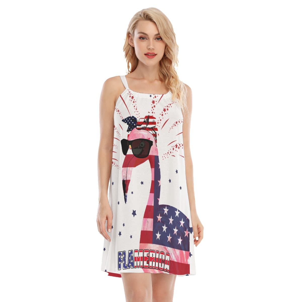 Flamingo American Flag Pattern Dress Hawaiian Outfit (1)